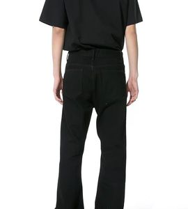 Jean en denim noir taille haute coupe droite avec fermetures éclair latérales, style décontracté ample, 100 % coton tissé, idéal pour l'automne - Product Image 2