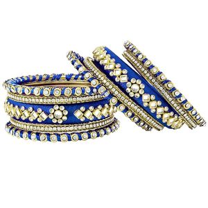 Brazaletes Étnicos de Hilo de Seda Azul con Incrustaciones de Kundan, Chapados en Oro de 18K, Hechos a Mano, Joyería de Moda para Mujeres y Niñas, Ideales para Fiestas - Product Image 2