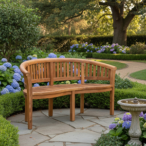Banco de Jardín de Madera de Teca Sólida, Ecológico, Resistente al Agua, de 2 Plazas, Diseño Moderno, Tipo Banana/Maní, para Patio, Parque o Exterior - Product Image 1