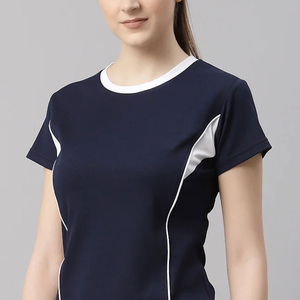 Wholesale Women's Navy Blue Short Sleeve <b>T</b>-<b>Shirt</b> O-Neck Slim Fit Quick Dry Sporty Knitted Polyester Spring Summer Wear 2026 - Product Image 4