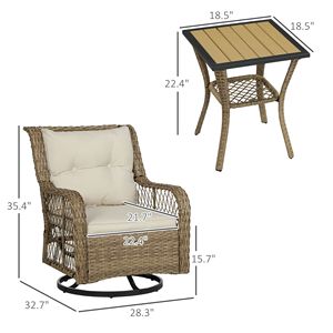 Set di Mobili da Giardino in Vimini Beige con Sedie Girevoli a Dondolo per Balcone e Veranda - Set Bistrot da Esterno in 3 Pezzi - Product Image 3