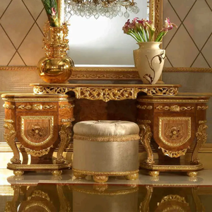 Elegant French Style Mahogany Dressing <b>Table</b> with <b>Mirror</b> Brown Gold Hand Carved Luxury <b>Vanity</b> Set for Villa Hotel Bedroom - Product Image 4