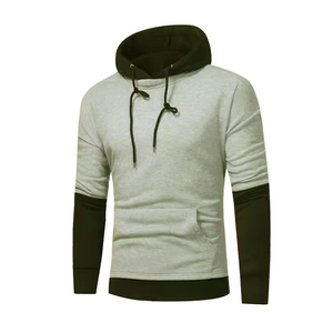 Sweat à capuche décontracté pour homme grande taille en polyester et coton tissé, motif uni bicolore - Product Image 4