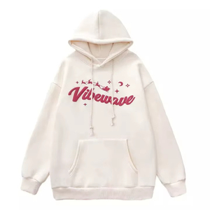 เสื้อฮู้ดดี้โอเวอร์ไซส์ทรงหลวม ไหล่ตก ผ้าฝ้ายฟลีซเนื้อหนา พิมพ์ลายพัฟหลากสี สำหรับทุกเพศ - Product Image 2