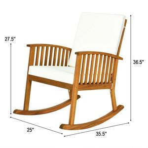 Sedia a dondolo da esterno in legno di acacia con cuscini rimovibili e lavabili per giardino, parco, ingresso - Product Image 5