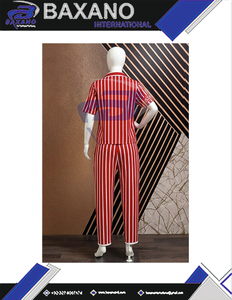 Delta |   Sigma |   Conjunto de Pijama Tipo Túnica a Rayas Theta Sorority, Nuevo Estilo de Verano, Conjunto de Pijama de Dos Piezas a Rayas Rojas con Cintura Elástica - Product Image 3