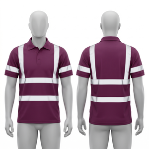 Camiseta Polo de Trabajo para Hombre, 220 GSM, Poliéster Piqué, Color Granate, Panel Reflectante de Seguridad, Diseño Personalizado con Logotipo Bordado - Product Image 1