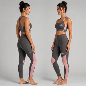 Ensemble de yoga noir uni pour femme, comprenant un crop top dos nageur et un legging taille haute avec poches, tenue de sport, fabrication OEM, marque privée - Product Image 4