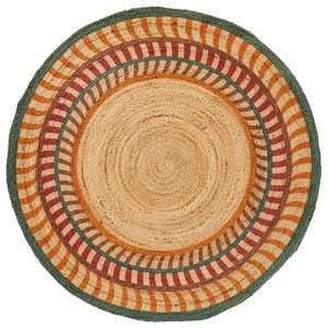 Alfombra Redonda de Yute Natural, Estilo Bohemio a Rayas, Tejido Plano, Ecológica, Decoración para Sala de Estar, Limpieza Localizada - Product Image 4