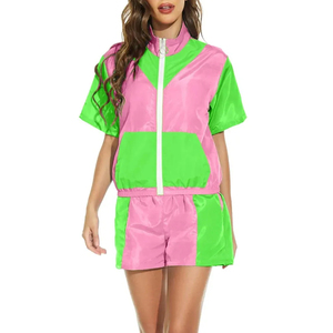 Windbreaker Outdoor Tracksuit Set Windbreaker Short Sets Women's Windproof <b>Zip</b> <b>Hooded</b> 2 Piece Set Outfit - Product Image 1