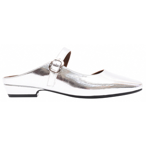 Ann'S Square Toe <b>Backless</b> <b>Loafers</b> Mary Jane Mule Shoes Low Heel Slip On Silver Flats - Product Image 2