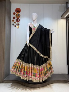 Peplum Kediya Chaniya Choli en pure soie romaine avec dentelle fantaisie sur toute la surface et un grand volant de neuf mètres pour femmes, taille XXL - Product Image 3