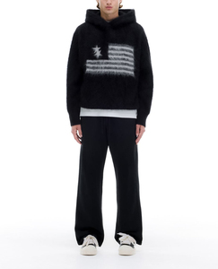 Wholesale Custom Men Mohair Hoodie Sweater Intarsia Jacquard Knit Fuzzy Brushed Designer Pullover - Product Image 5