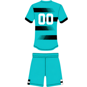 Ensemble short et maillot de rugby noir turquoise à manches courtes, col rond, rayé, uniforme d'équipe personnalisé, respirant, pour l'entraînement et la performance - Product Image 2