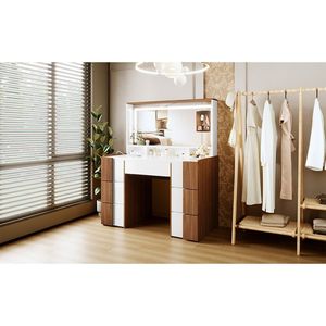 Élégante coiffeuse de 44,4 pouces avec grand miroir éclairé, prise de courant, 7 tiroirs et étagères - Product Image 4