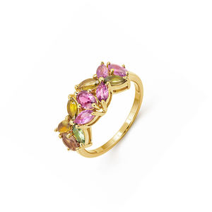Bague de déclaration de luxe plaquée or Ishime Jewels en argent sterling 925 avec tourmalines multicolores, taille marquise vintage et sertissage à griffes - Product Image 1