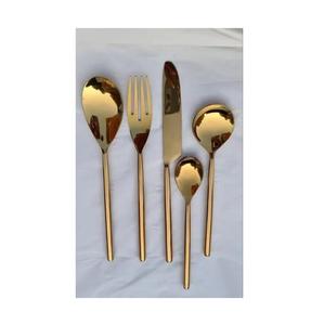 Ensemble de couverts de luxe en acier inoxydable plaqué or 4 pièces, finition miroir, cuillère, fourchette, couteau, bord droit, passe au lave-vaisselle, durable. - Product Image 5