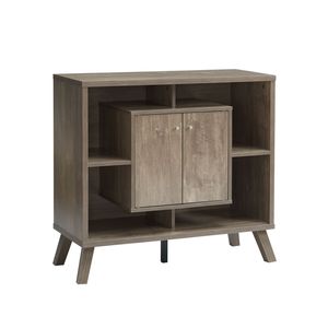 Mobiletto Libreria Compatto a Due Ante con Quattro Ripiani Aperti, Credenza Espositiva con Gambe Svasate in Legno e Pomelli in Metallo per Soggiorno - Product Image 5