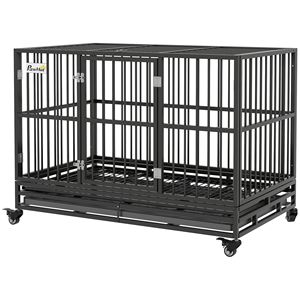 48\" Heavy Duty Dog <b>Crate</b> Large Metal Kennel with Lockable Wheels Double Door and Removable Tray Gray-XXL Size - Product Image 1