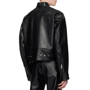 Veste en cuir véritable pour homme, faite à la main, motif crocodile, col montant, technique de teinture unie, produit fini au prix indiqué - Product Image 3