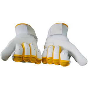 Guantes de Bateo de Cuero Vacuno Blanco y Amarillo con Cierre de Gancho y Bucle, Soporte Acolchado para la Muñeca, Unisex, para Adultos, Transpirables, Ambidiestros - Product Image 3