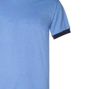 Camiseta de Manga Corta Azul Claro con Logotipos Personalizados, Ribete en Azul Marino, Cuello Redondo, Corte Regular, Diseño Casual de Color Sólido - Product Image 6