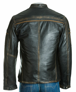 Mens Vintage Leather <b>Biker</b> <b>Jacket</b> Distressed Black Brown Cafe Racer Moto Slim Fit Genuine Leather Wholesale OEM Outerwear - Product Image 4