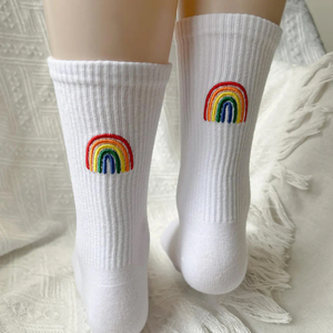 Women Eco-Friendly Anti-Slip Yoga Daily Use Crew <b>Socks</b> Ribbed Knit Letter Embroidery Striped Mid Calf Breathable <b>Soft</b> Casual - Product Image 1