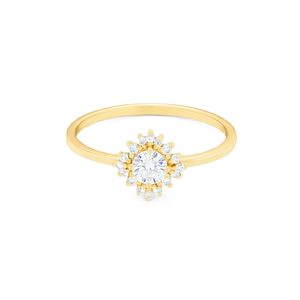 Anillo Minimalista con Certificado IGI, Diseño de Flor, Joyería Nupcial, Oro Sólido de 14K, Anillo de Boda con Halo de Diamantes Finos, Anillo Solitario en Racimo - Product Image 1