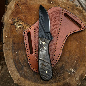 Couteau de cowboy artisanal en acier raspé, manche en corne de taureau, lame fixe, étui en cuir, utilitaire, personnalisable, OEM, DIY, EDC - Product Image 2