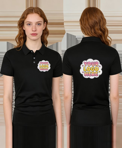 Customizable Solid Black Short Sleeve Turndown Collar Polyester Polo Shirt Women Casual Soft All Seasons Promotional Wear - Product Image 1