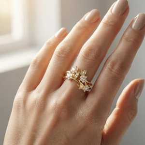 แหวนเพชรทรงกลมลายดอกไม้ ดีไซน์กิ่งดอกไม้ ทองคำขาว 14K เพชรเพาะเลี้ยง สำหรับขอแต่งงาน เครื่องประดับสุดพิเศษสำหรับคนรัก - Product Image 3