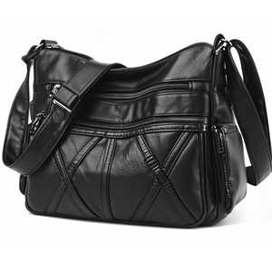 Sac à main hobo noir en PU pour femme avec bandoulière croisée, fermeture éclair, motif géométrique classique, usage quotidien - Product Image 4