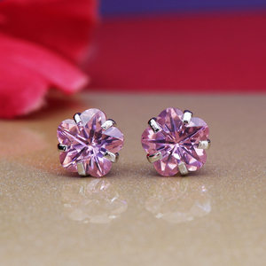 Pink <b>Flower</b> Hoop Earrings 925 Sterling Silver Gemstone Jewelry for Women <b>Girls</b> <b>Gift</b> for Wedding Party and Other Occasions - Product Image 3