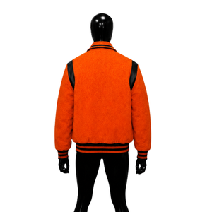 Veste universitaire classique en laine orange de haute qualité, col rabattu décontracté, coupe régulière, épaisse et unie pour l'automne - Product Image 2