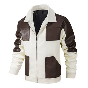 Veste en cuir pour homme à blocs de couleur, manches longues, style automne, vêtements de moto pour adultes - Product Image 6
