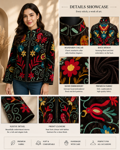Custom Luxury Handmade Embroidery Velvet Bomber Jacket: Stand Collar <b>Needlework</b> Women’s Casual Wear with Cotton Lining & Pockets - Product Image 5