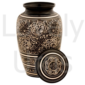 โกศบรรจุอัฐิทองเหลืองวิลลาโรส พื้นหลังสีดำ ลายใบกุหลาบ สลักลายสำหรับผู้ใหญ่ โกศสำหรับงานศพและอนุสรณ์ โรงงานรับผลิตแบบ OEM ODM - Product Image 4