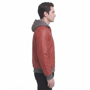 Hoodie en cuir pour homme avec boutons, poches latérales, manches longues, en cuir véritable OEM - Product Image 3