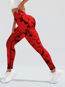 <b>Red</b> Floral Print Yoga Set High Waist Leggings <b>Crop</b> <b>Top</b> 2 Piece Spandex Polyester Four-Way Stretch Racerback Scoop Neck - Product Image 4