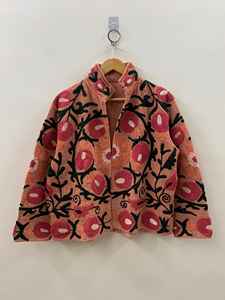 Veste bomber vintage faite à la main, style Suzani, tricotée, respirante, brodée indienne, en velours 100% coton, réversible, pour femmes - Product Image 2