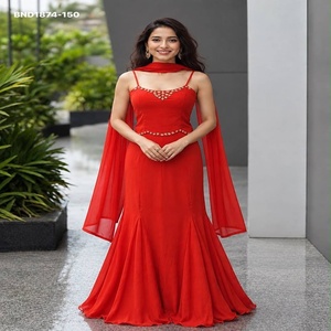 Falda de georgette de diseño elegante con corte de pez y detalles sólidos para mujer - Top sin mangas con pedrería y acolchado - Conjunto con dupatta - Proveedor mundial - Product Image 1