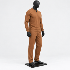 Conjunto Deportivo de Dos Piezas para Hombre, Juvenil, Transpirable, con Cuello Alto, Color Sólido, Cierre de Cremallera, Manga Larga, Pantalones Casuales - Product Image 2