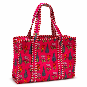 Sac fourre-tout en coton matelassé léger et réutilisable, fait main, motif floral, imprimé indien ethnique de qualité supérieure, grande capacité, à porter à l'épaule - Product Image 1