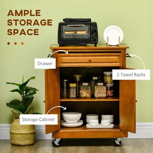 Carrello da Cucina Moderno Marrone con Isola, Cassetto, Mobile Regolabile in Rovere e MDF, 2 Portasciugamani, Portatile su Ruote - Product Image 4
