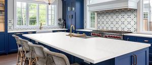 Encimera de cuarzo Calacatta Carrara azul para isla de cocina, para un aspecto moderno, encimera de piedra artificial, isla de cuarzo - Product Image 2
