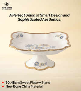 Plateau de service moderne en porcelaine fine avec bordure dorée, support pour assiettes à dessert, couleur blanche, pour fêtes, plateau décoratif - Product Image 2