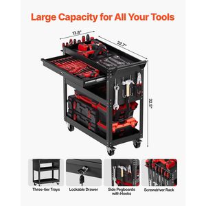 Carrello da Lavoro a 4 Ripiani con Ruote, Cassetto e Pannello Forato, Capacità di Carico 350 Libbre, Organizzatore per Attrezzi con Ruote per Meccanici - Product Image 2