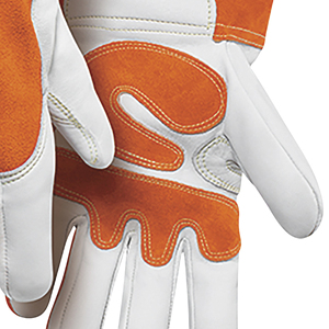 Leather Safety <b>Gloves</b> Orange White <b>Thermal</b> Protection Outdoor Winter Use Wrist Length Plain Style Unlined - Product Image 3
