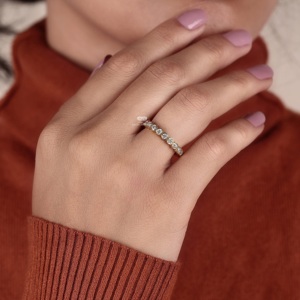 แหวนเพชรทรงกลมฝังแบบเต็มวง 14K ทองคำเหลือง แหวนแต่งงานแบบซ้อนได้ แหวนครบรอบ ผู้จัดจำหน่ายขายส่ง - Product Image 4